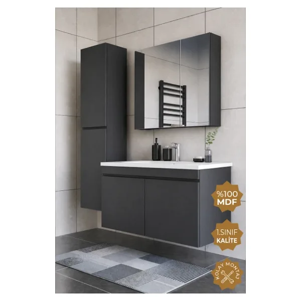 Teta Home Tokyo 100 Cm Mdf Banyo Dolabı Seti + Boy Dolabı Antrasit