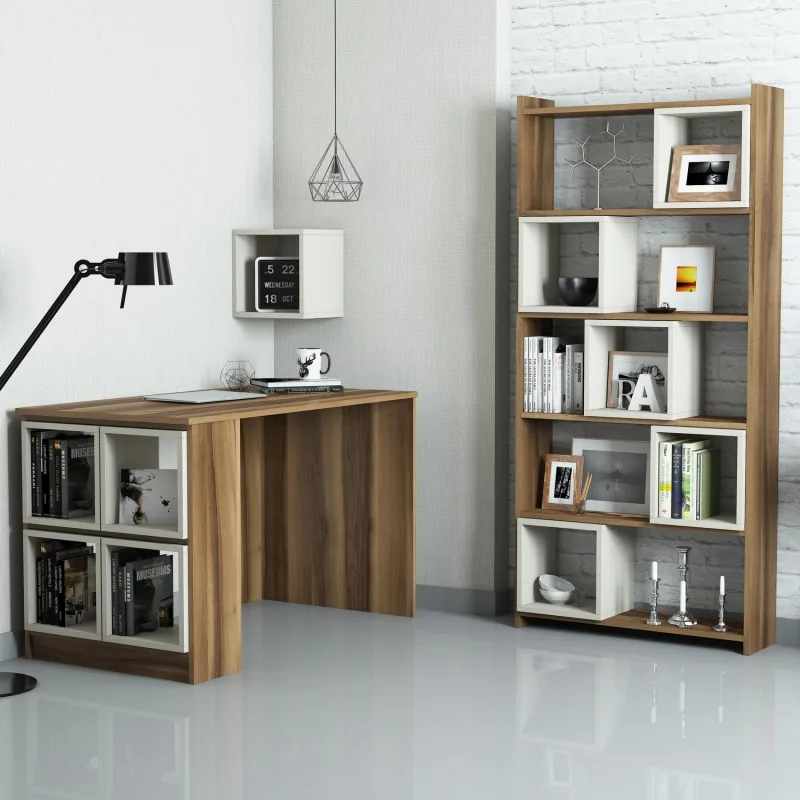 Variant Mobilya Box Çalışma Masası Ve Kitaplık Takımı - Ceviz / Krem - Krem Rengi