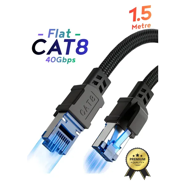 Vetech CAT8 Ethernet Kablosu (1.5 Metre) Premium LAN Kablo 40Gbps 2000MHz İnternet Kablosu PC Laptop PS5/4
