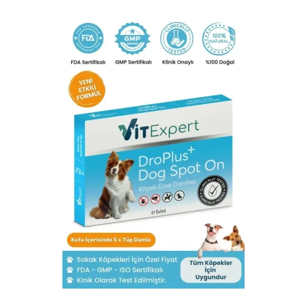 Vitexpert Droplus Köpek Damlası Dış Parazit Pire Kene Bit Ve Deri Bakımı Için Bitkisel Damla - 5 Tüp
