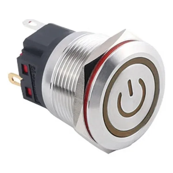 WD22B-P1Z-EC 22mm Düz Anahtarlı Işıklı Power Metal Buton - Sarı