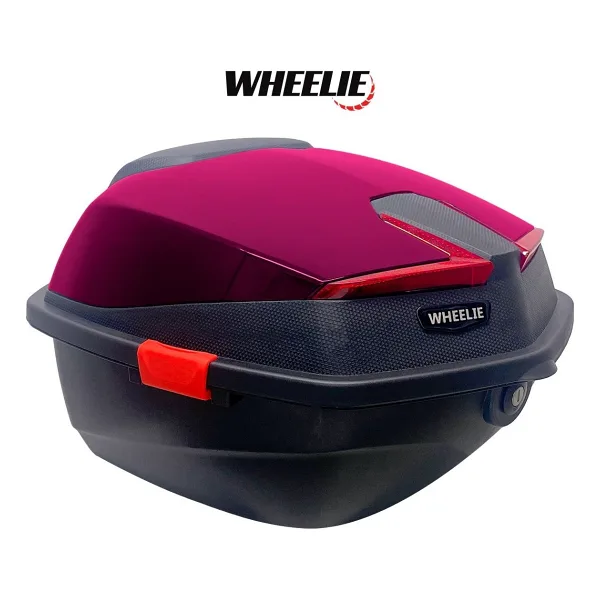 WHEELIE XT01-JR 32 Lt Motosiklet Arka Çanta Hünnap Kırmızı Parlak Su Geçirmez ABS Çift Kilitleme Üniversal