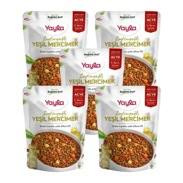 Yayla Yemek Hazır Zeytinyağlı Yeşil Mercimek 250 gr x5