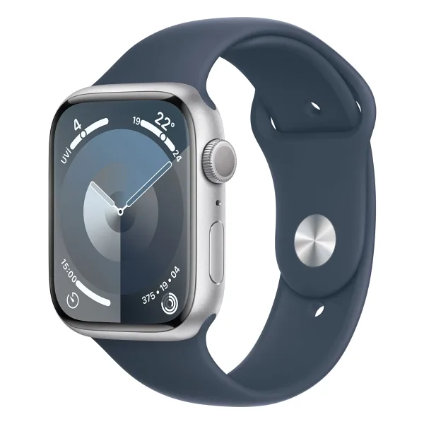 Apple Watch Series 9 GPS 45mm Gümüş Rengi Alüminyum Kasa ve Fırtına Mavisi Spor Kordon Akıllı Saat