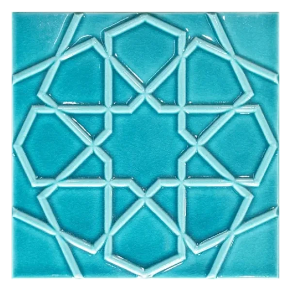 Armada Çini 20x20 Cm Rölyefli Turkuaz Selçuklu Yıldızı Deseni Çini Karo