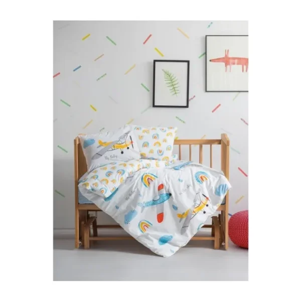 Cotton Box Cottonbox Bebek Nevresim Takımı Sky Mavi Desenli 100 x 150 cm Antibakteriyel Özellikli