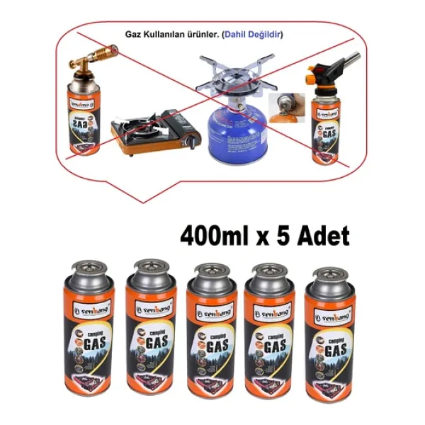 Depolife Kamp ocağı yedek tüp gazı Pürmüz torc Kafası için 5 adet kamp gaz tüpü çakmak gazı (400ml)