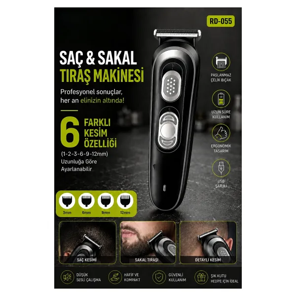 JASPER JPR-055 Saç Ve Sakal Tıraş Makinesi Profesyonellere Özel 6 Farklı Kesim 120 Dk Kullanım