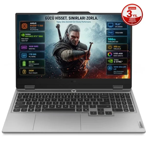 Lenovo LOQ 15AHP10 83JG008UTR Ryzen 7 250 16 GB 1 TB SSD RTX5060 15.6" Full HD Gaming Laptop