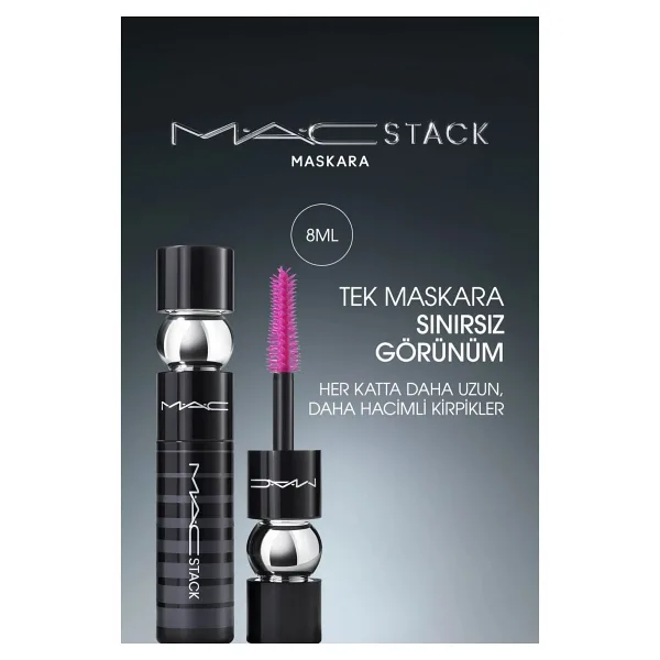 MAC Macstack Maskara 8 ml Hacim Verici Suya Dayanıklı Ağırlık Hissi Vermeyen Formül