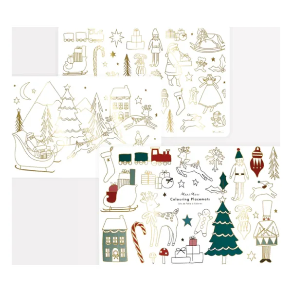 Meri Meri - Christmas Colouring Placemats - Yeni Yıl Boyamalı Amerikan Servisi - 8'li