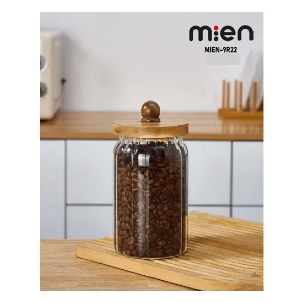 Mien Akasya Kapak Borosilikat Çizgili Cam Kavanoz 950 ml