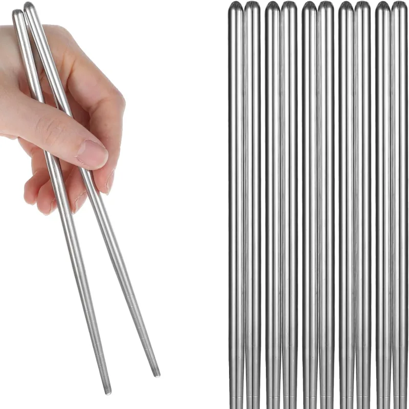 Orret Home 5 Çift Paslanmaz Çelik Chopsticks - Metal Çin Yeme Çubuğu Seti, Kaymaz Sushi ve Noodle Çubuğu, Yeniden Kullanılabilir Makarna ve Yemek Çubuğu Takımı