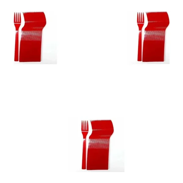 Plastik Kırmızı Renkli Lüx Parti Doğum Günü Çatal - 18 Cm. - 25 Adetlik 3 Paket