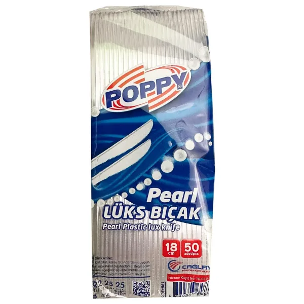Poppy Plastik Tek Kullanımlık Lüks Bıçak - 18 Cm. - 3.40 Gram - Şeffaf - 50 Adetlik Paket