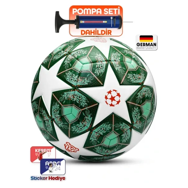 Profesyonel Futbol Topu 2025 Şampiyonlar Ligi Pompalı Sert Zemin Halı Saha Futbol Topu No5 Yeşil 555