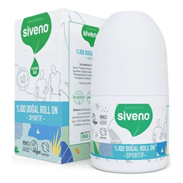 Siveno %100 Doğal Sportif 50 ml Roll-On Deodorant