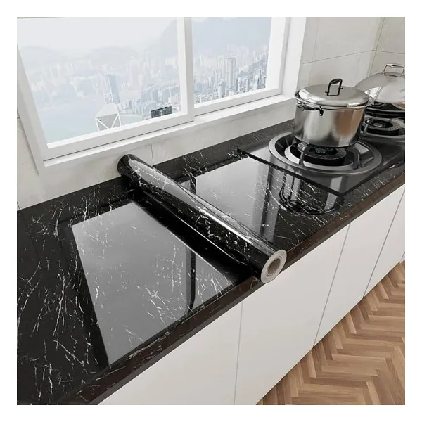 Siyah Mermer Desenli Yapışkanlı Tezgah Folyosu 3 Mt X 60 Cm