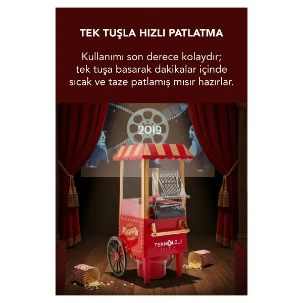 Teknoloji Gelsin Mısır Patlatma Makinesi Yeni Nesil Yağsız & Sağlıklı Retro Popcorn Ev-Ofis Şık Tasarım 40 cm