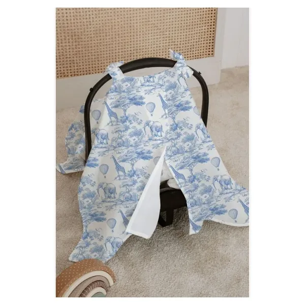 Tuğba Kuğu %100 Pamuk Müslin Puset Örtüsü Yumuşak ve Nefes Alan Kumaş - Blue Toile De Jouy