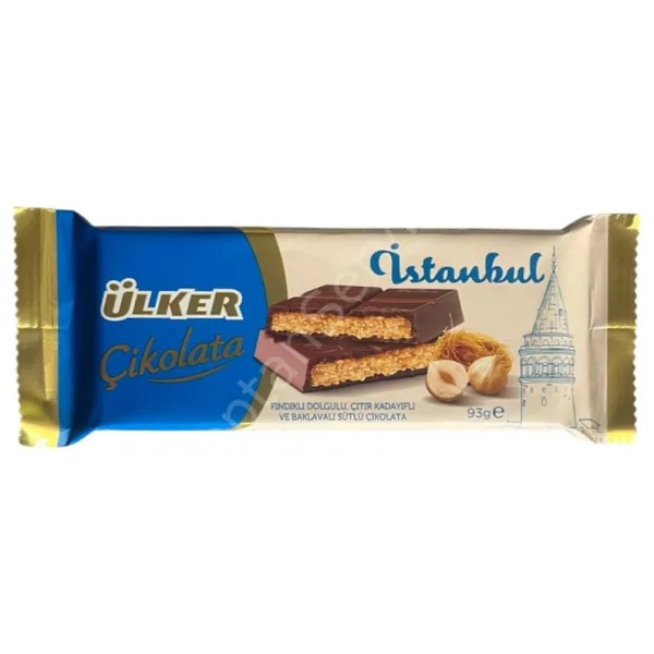 Ülker İstanbul Fındıklı Çıtır Kadayıflı Fındıklı Sütlü Çikolata 93 gr
