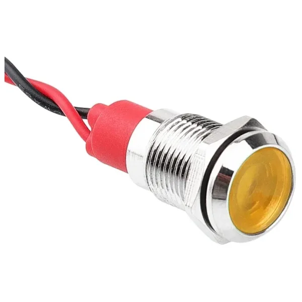 WD10L-P2 10mm 12-24V Kablolu Metal Sinyal Lambası - Sarı
