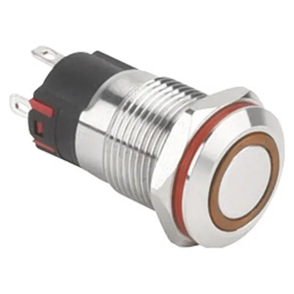 WD12A-P1Z-E 12mm Düz Anahtarlı Işıklı Metal Buton - Sarı