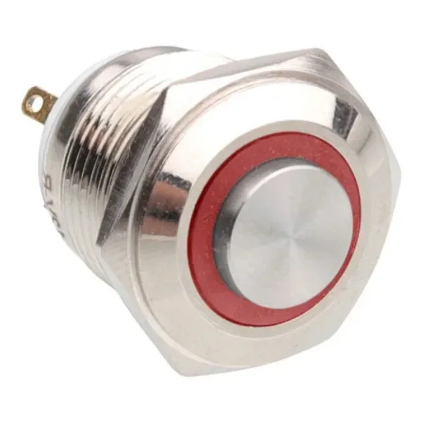 WD16H-G1-E 16mm Çıkık Yaylı Işıklı Metal Buton - Kırmızı