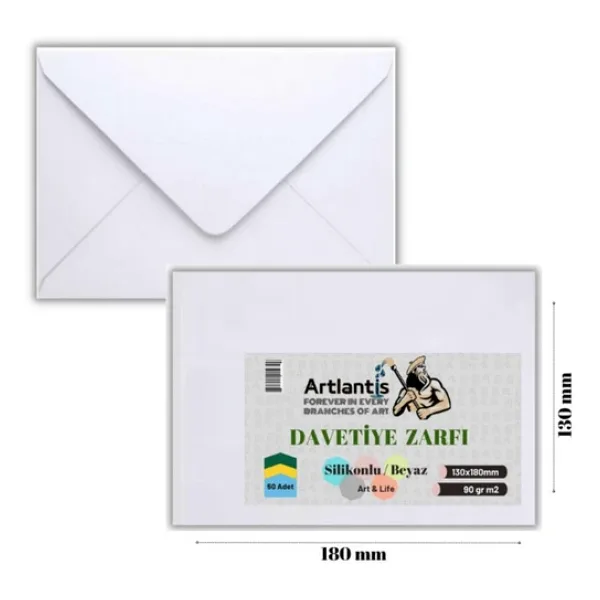 Zarf 13x18 Davetiye Zarfı Beyaz 50'li 1 Paket Artlantis Beyaz Davetiye Zarfı 13x18 50'li 1 Paket