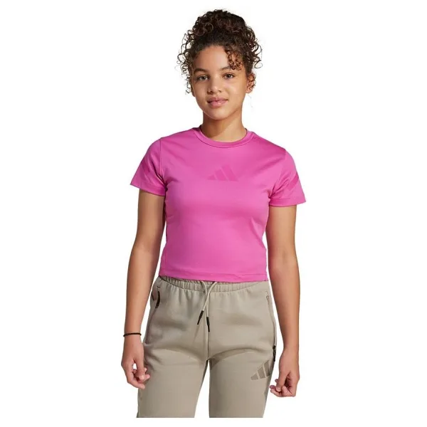 Adidas Z.N.E. Fitted JJ4852 Pembe Kısa Kollu Bisiklet Yaka Çocuk Crop Tişört