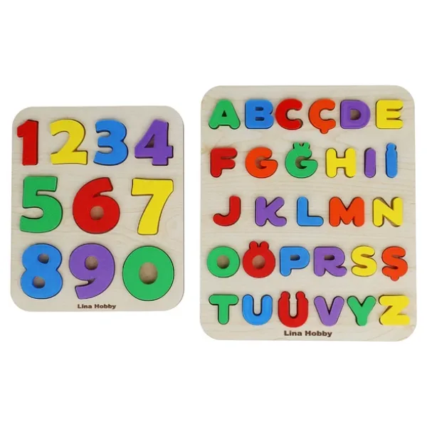 Alfabe ve Rakam Puzzle Ikili Set - Ahşap Tabanlı ve Pla Harf/rakamlar Eğitici Oyuncak