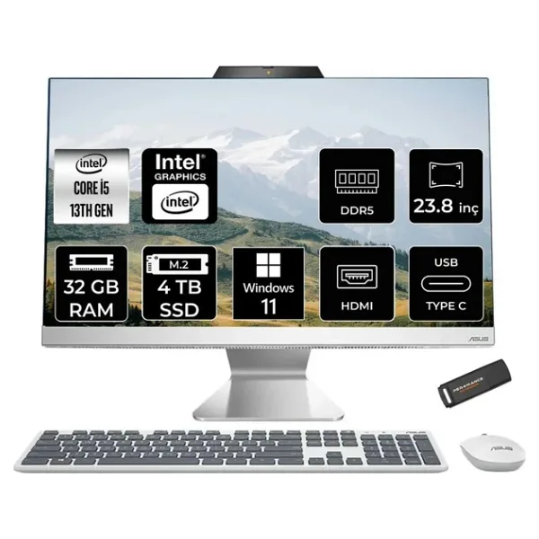 ASUS A3402WVAK i5 1335U 32GB DDR5 4TB SSD Intel Graphics 23.8 FHD W11P Beyaz All in One & PER4