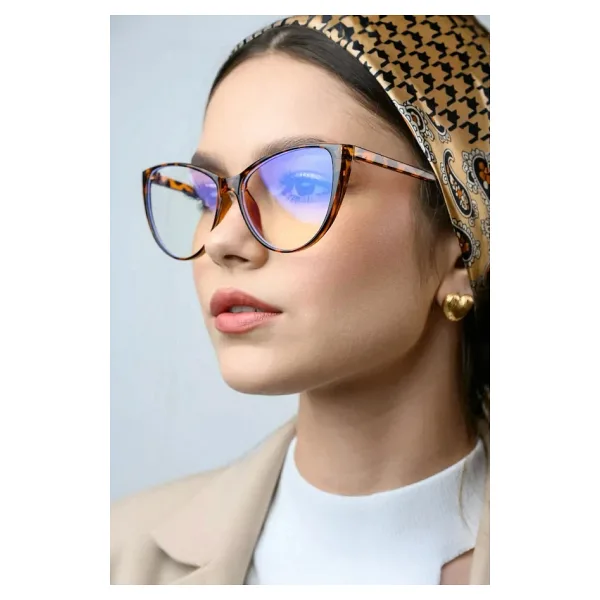 Bappir Mavi Işık Korumalı Cat Eye Gözlük Optik Uyumludur Blue Block Şeffaf Leopar Çerçeve