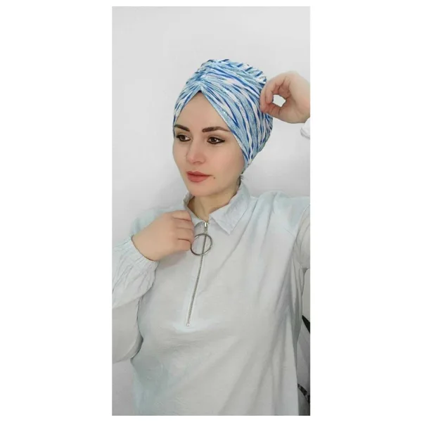 Bav Butik Ayvitrin Kadın Tesettür Simli Büzgülü Trend Bone Su Mavisi