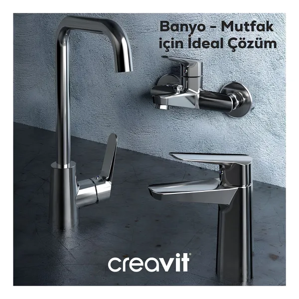 Creavit Bevel Batarya Seti 3'lü Banyo-Lavabo-Eviye - Krom