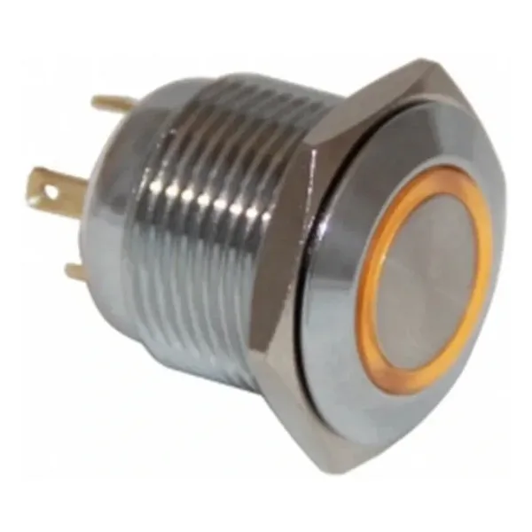 D38 16mm Metal Turuncu Halka Ledli Yaylı Buton 12V