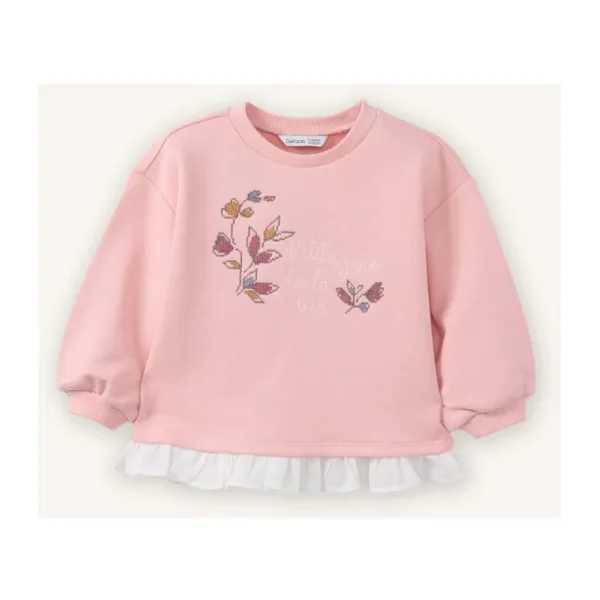 DeFacto Fırfır Detaylı Çiçekli Sweatshırt Kız Bebek G8046A526SP - Pembe-PN636 - 5 - 6 Yaş