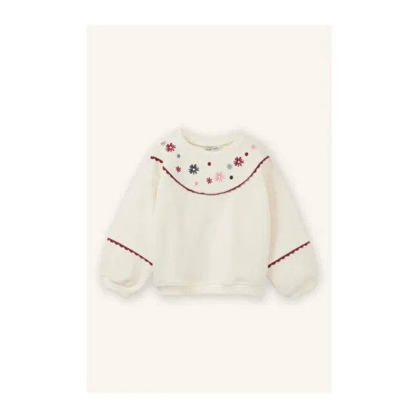 DeFacto Oversize Nakışlı Sweatshırt Kız Bebek G8156A526SP - Ekru-ER99 - 4 - 5 Yaş