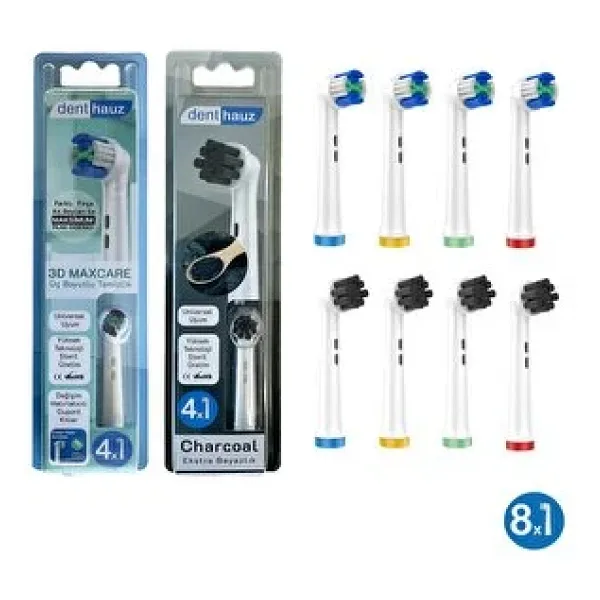 Denthauz Kombo Set 3D Maxcare + Charcoal Yumuşak Oral-B Uyumlu Yedek Diş Fırçası Başlıkları