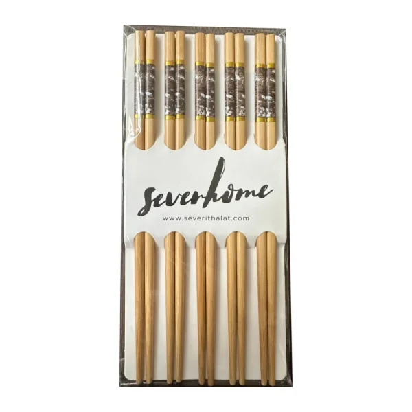 Desenli Yıkanabilir Kore Japon Çin Bambu Chopsticks Yemek Çubuğu - 24 Cm. - 5 Çiftlik 1 Paket