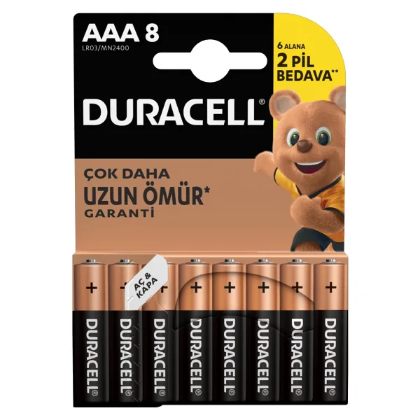 Duracell LR03/MN2400 8'li Alkalin AAA İnce Kalem Pil