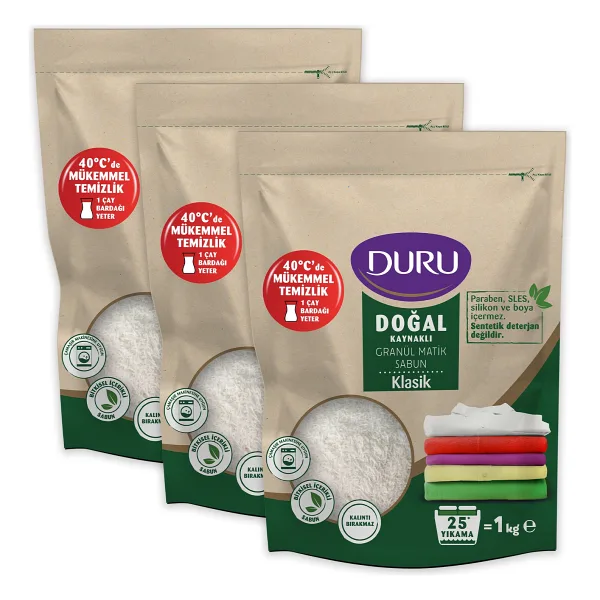 Duru Granül Matik Sabun Klasik 3x1 Kg Paraben,SLES,Silikon ve Boya İçermez