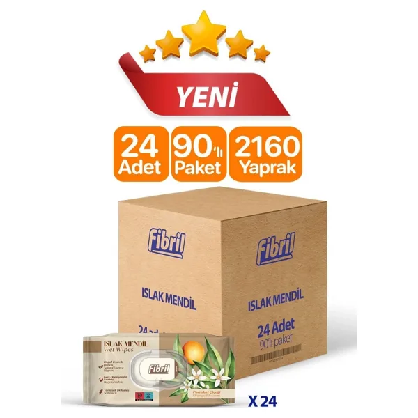 Fibril Portakal Çiçeği Kokulu 90 Yaprak 24'lü Paket Islak Mendil