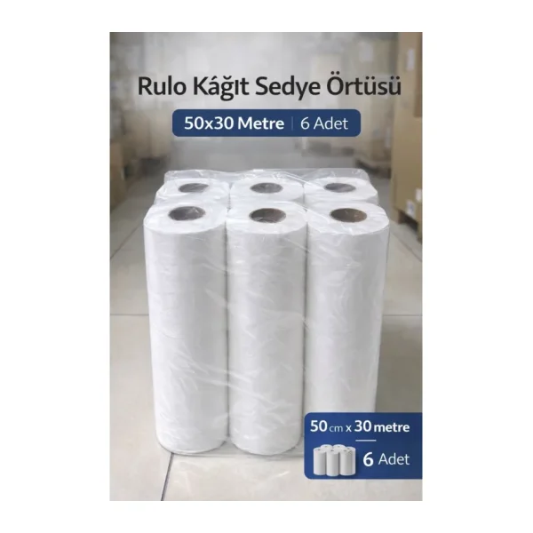Genel Rulo Kağıt Sedye Örtüsü 50X30 Metre 6 Rulo Muayene Masa Örtüsü Tek Kullanımlık Medikal Sedye Kağıdı