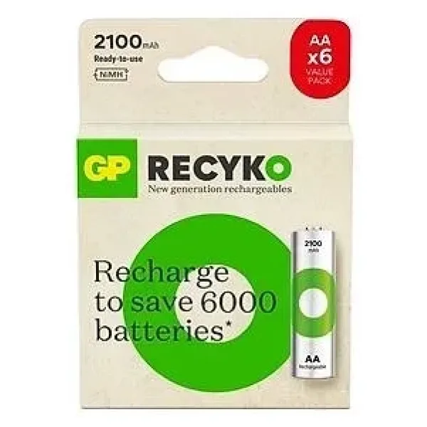 GP Recyko GP2100 2000 mAh Pro Siyah 4+2 Şarjlı AA Kalem Pil
