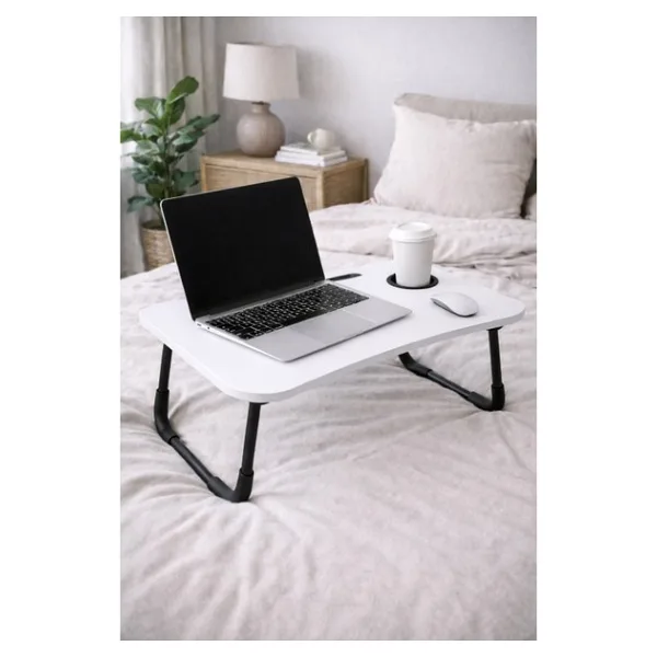 Hodbehod Taşınabilir Katlanır Koltuk Yatak Üstü Laptop Tablet Çalışma Masası ve Kahvaltı Sehpası Beyaz - 40x60x27