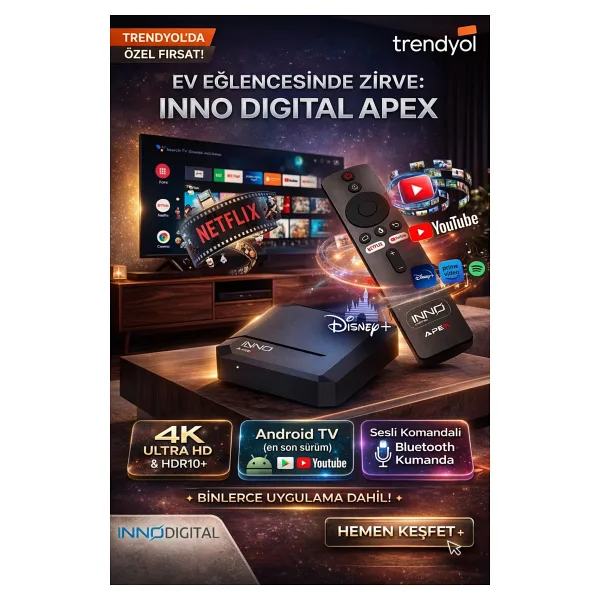 Inno Digital Apex Android Tv Box Sesli komut + Bluetooth Özellikli Ergonomik Kumanda 4K