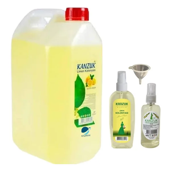 Kanzuk Limon Kolonyası 80 Derece 5 Litre Bidon Kanzuk Sprey 170 ML +100 ML + Dolum Hunisi