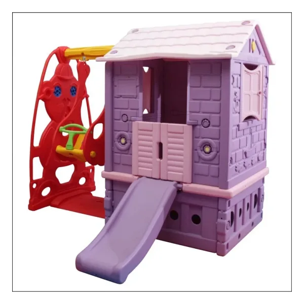 King Kids KH-2020 Kaydıraklı Salıncaklı Pembe-Lila Oyun Evi