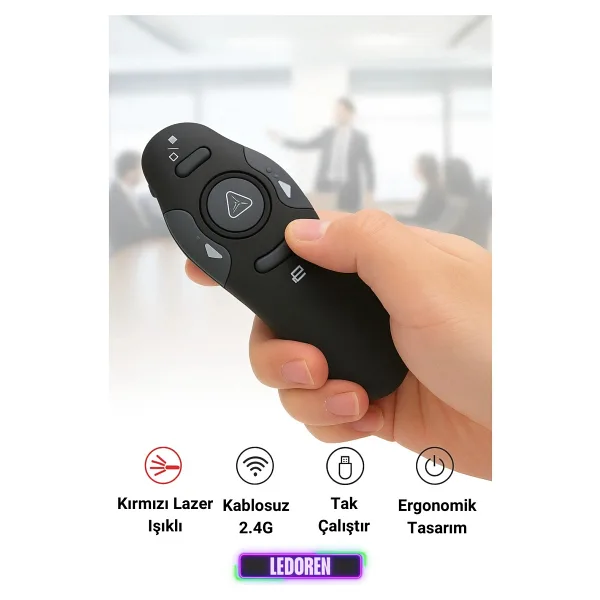 L'edoren Kablosuz Lazer Sunum Kalemi , Sunum Kumandası , Laser Powerpoint 15 Metre Çekim
